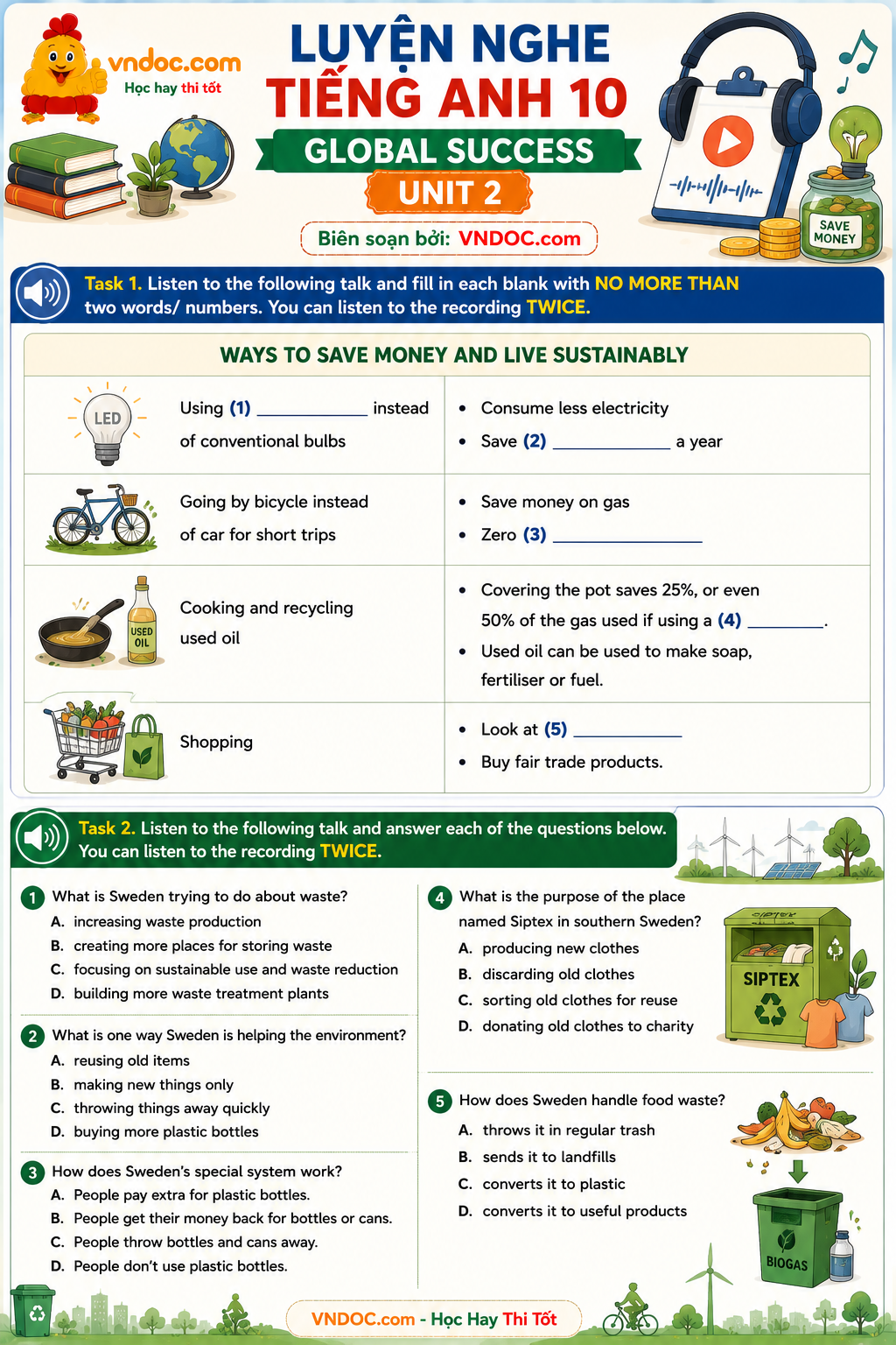 Luyện nghe Tiếng Anh 10 Global Success Unit 2