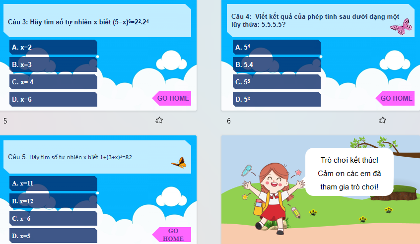 Game khởi động Toán 6 Bài 6