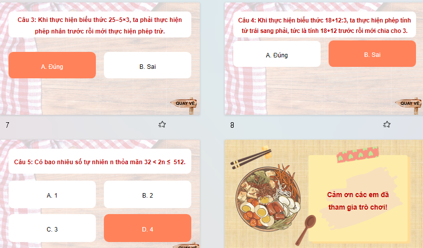 Game khởi động Toán 6 Bài 7