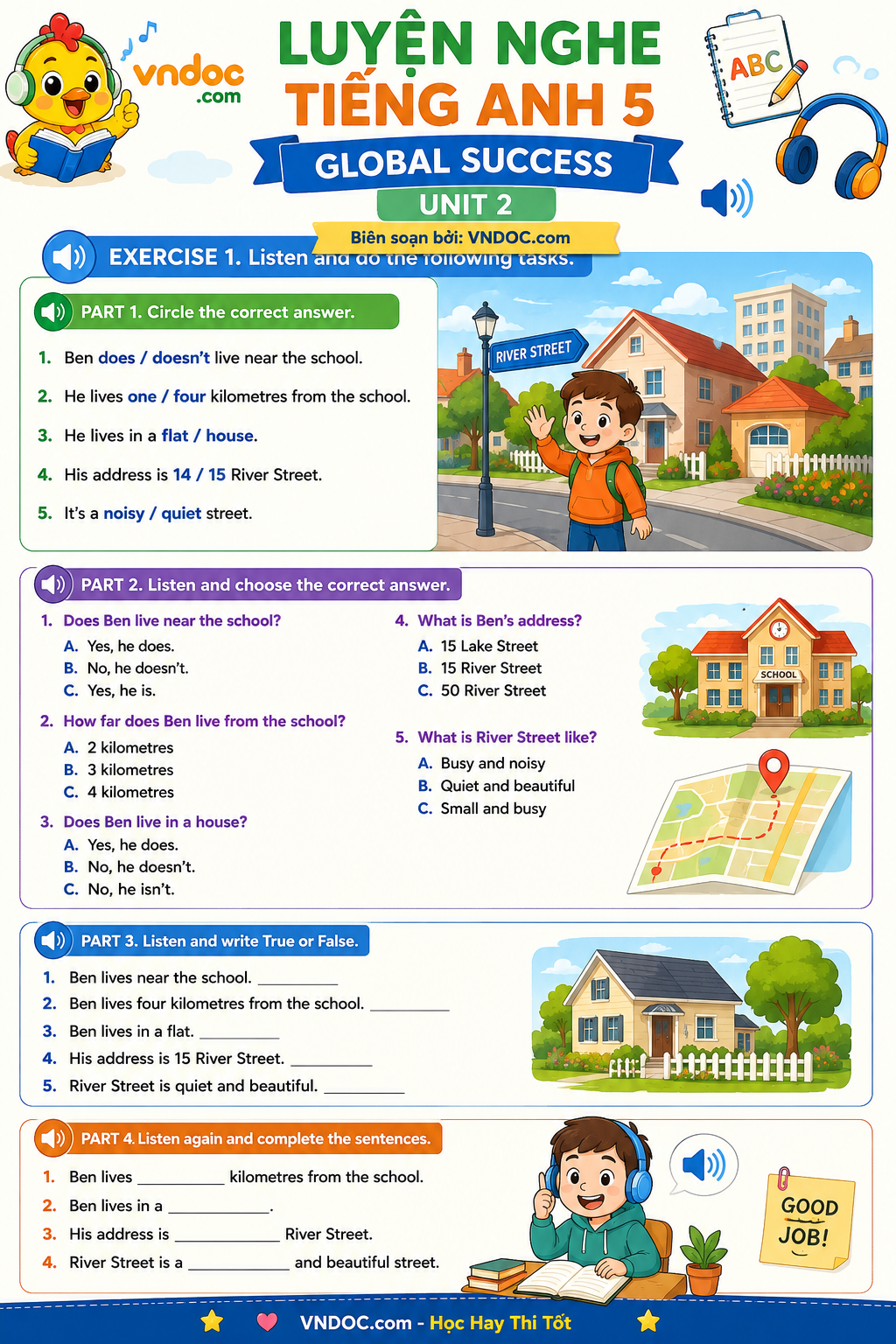 Luyện nghe tiếng Anh 5 Global Success Unit 2
