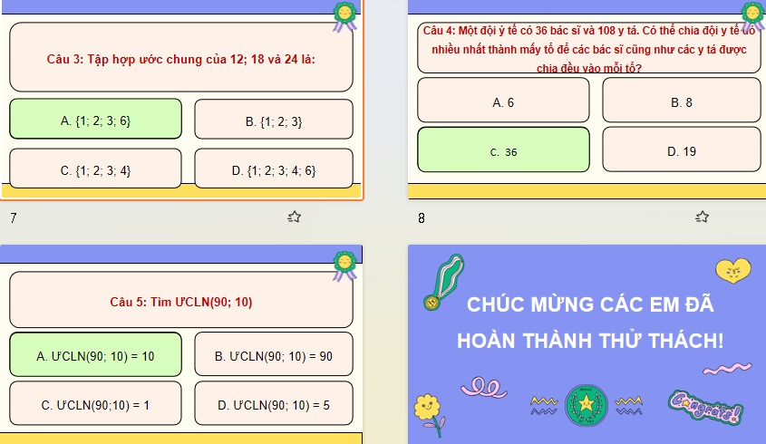 Game khởi động Toán 6 Bài 11