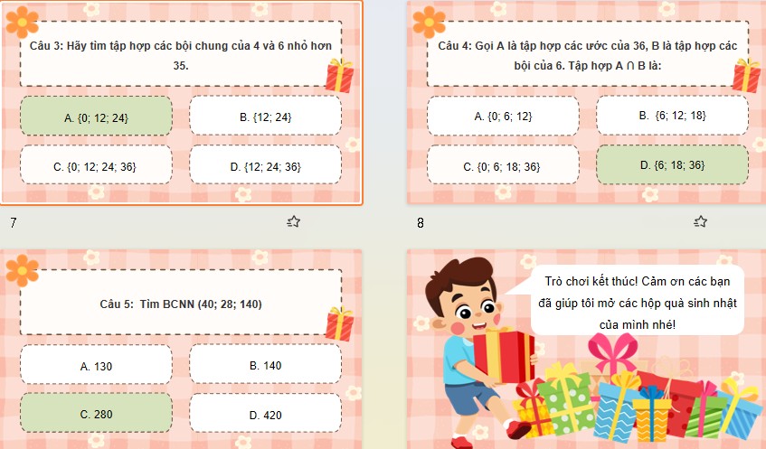 Game khởi động Toán 6 Bài 12