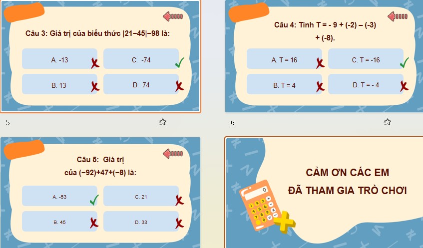 Game khởi động Toán 6 Bài 14