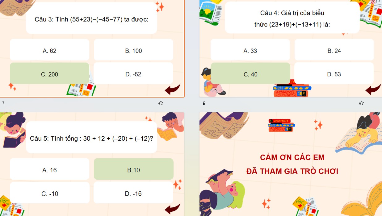 Game khởi động Toán 6 Bài 15