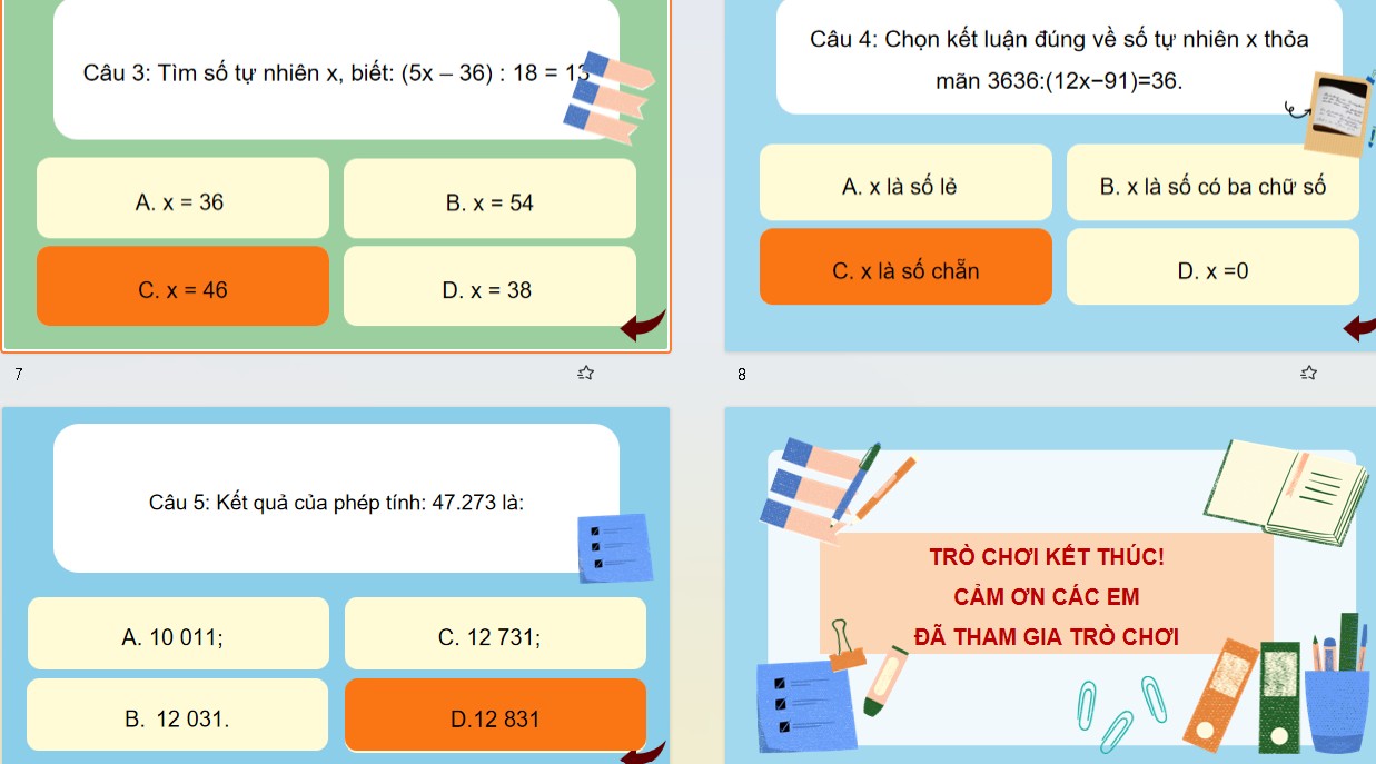 Game khởi động Toán 6 Bài 5
