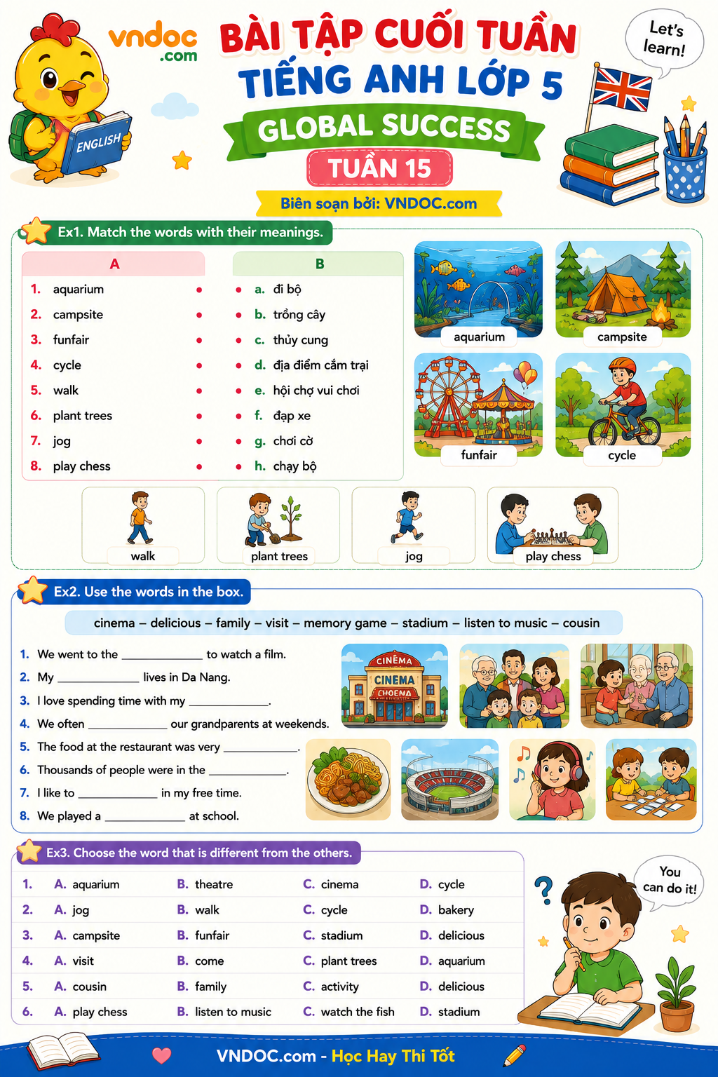 Bài tập cuối tuần tiếng Anh lớp 5 Global Success Tuần 15