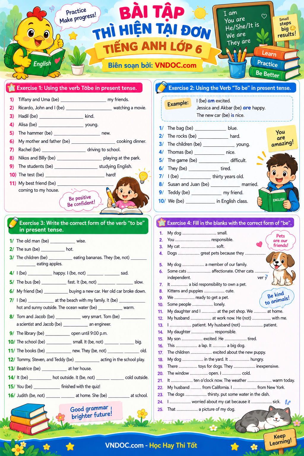 Lý thuyết và Bài tập Thì hiện tại đơn lớp 6