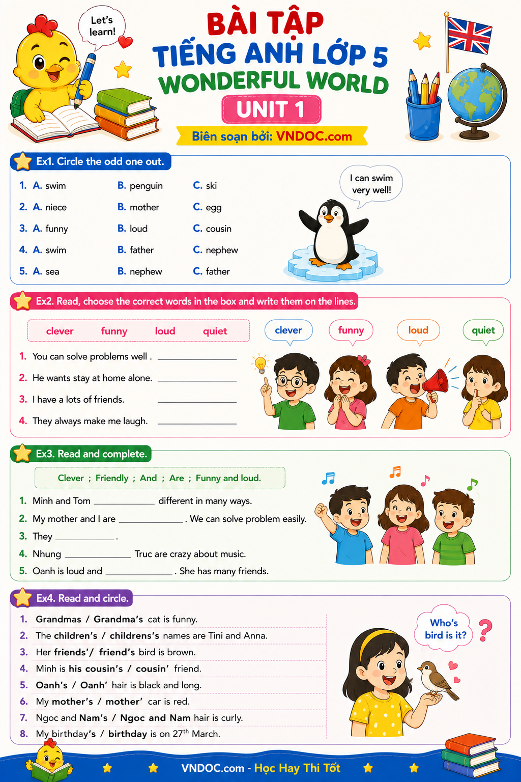 Bài tập tiếng Anh 5 Wonderful World Unit 1