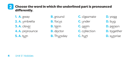 Giải SBT Tiếng Anh 7 Global Success Unit 1 Pronunciation
