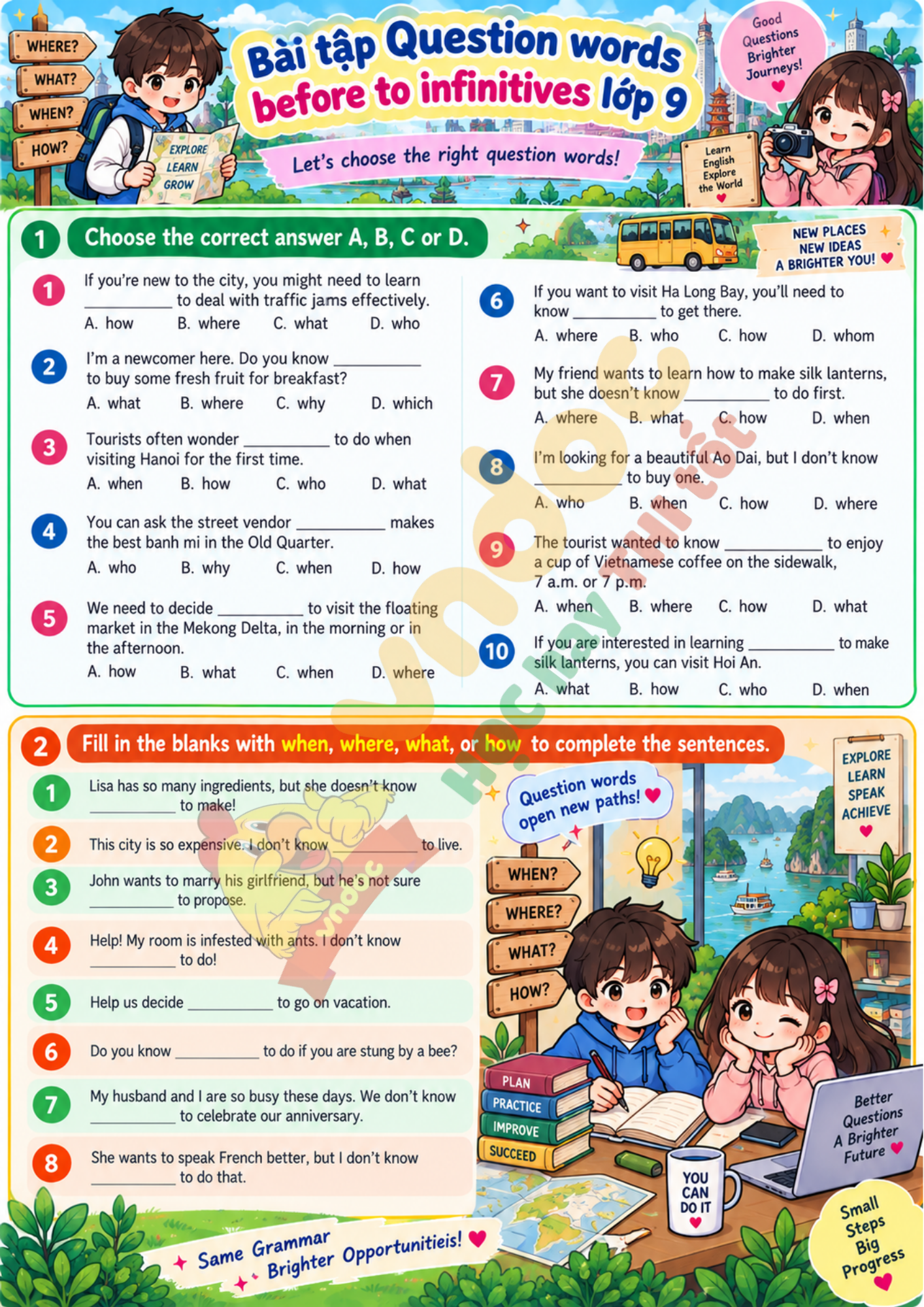 Bài tập Grammar Unit 1 minh họa