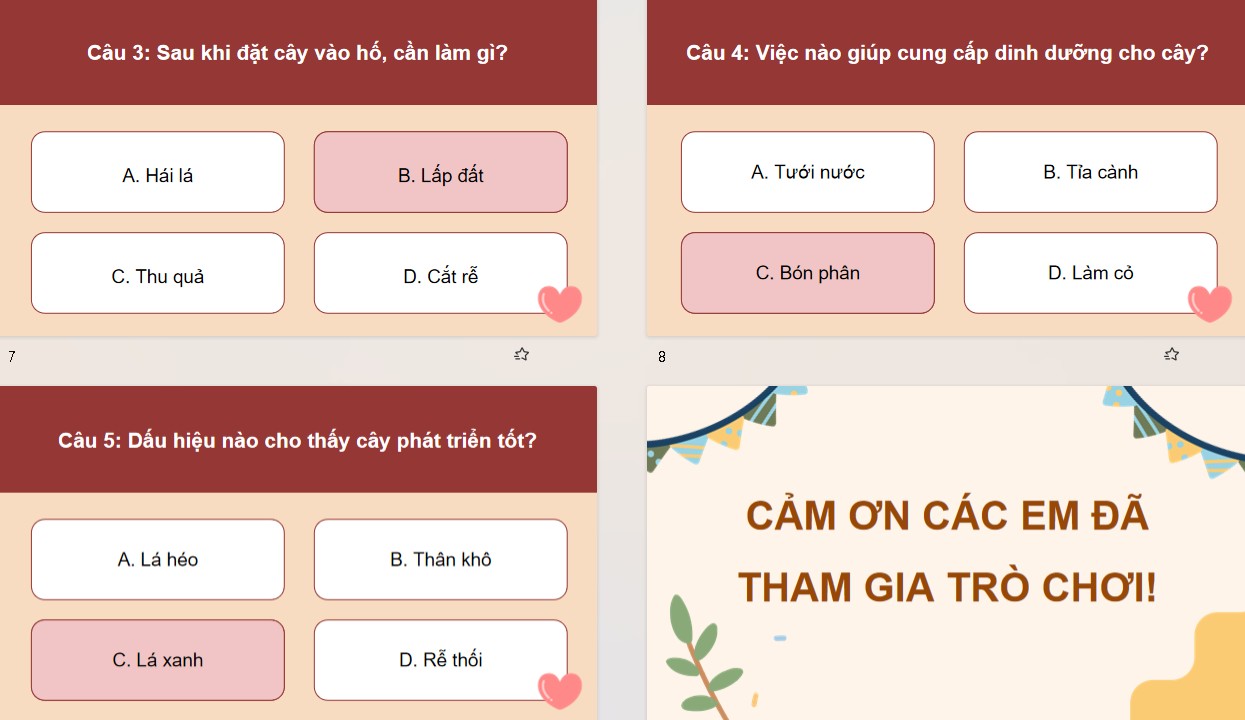 Game khởi động Công nghệ 9 Bài 8