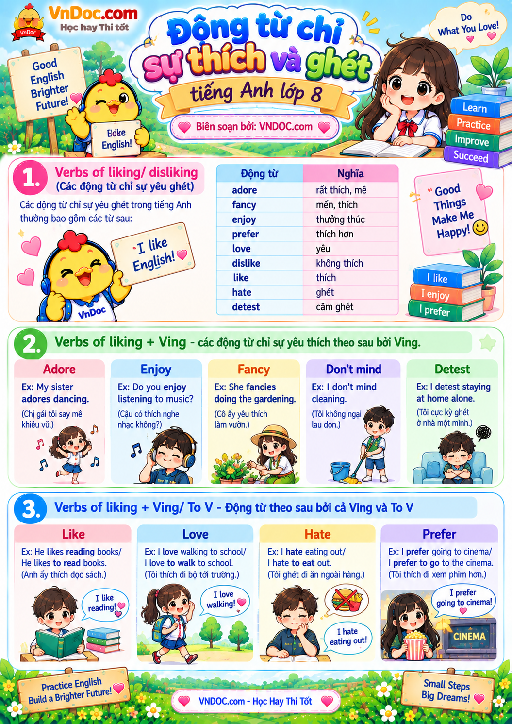 Động từ chỉ sự thích và ghét tiếng Anh lớp 8 Global Success