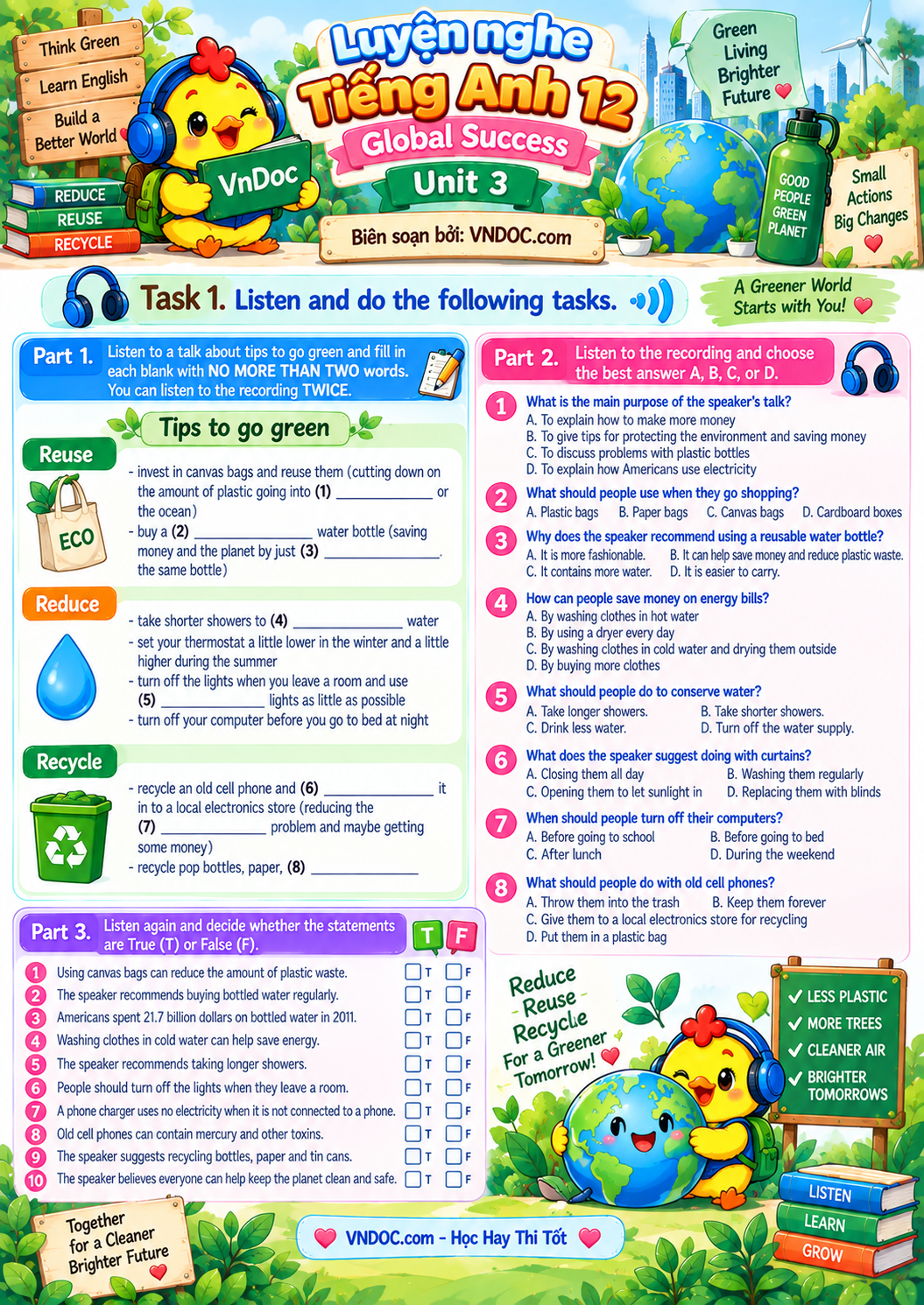 Luyện nghe Tiếng Anh 12 Global Success Unit 3