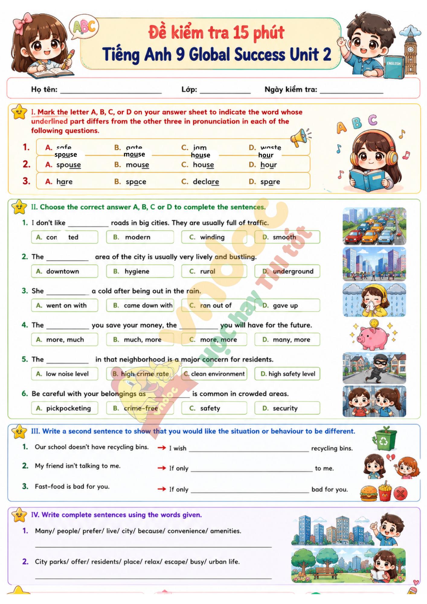 Đề kiểm tra 15 phút G9 Unit 2 minh họa