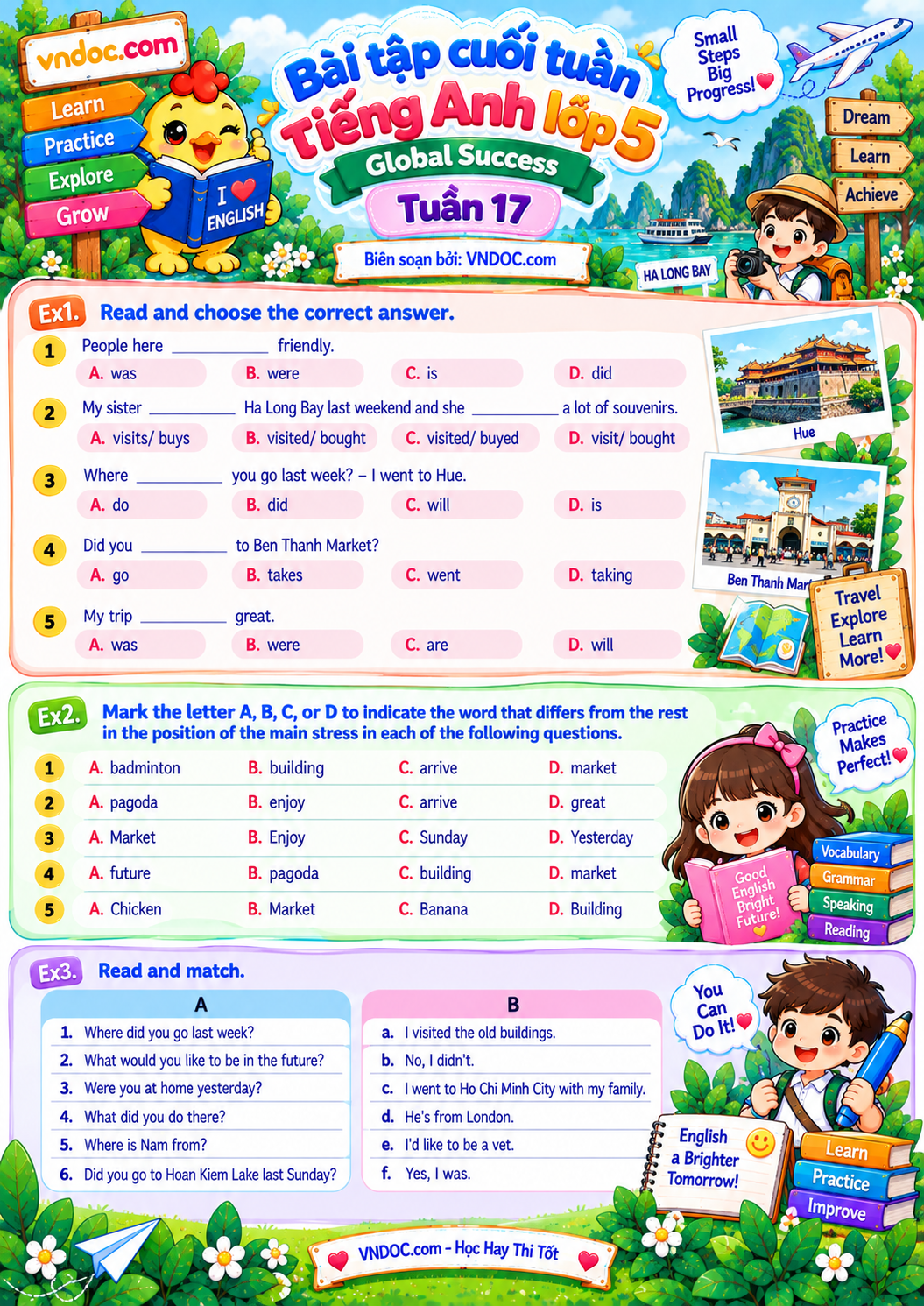 Bài tập cuối tuần tiếng Anh lớp 5 Global Success Tuần 17