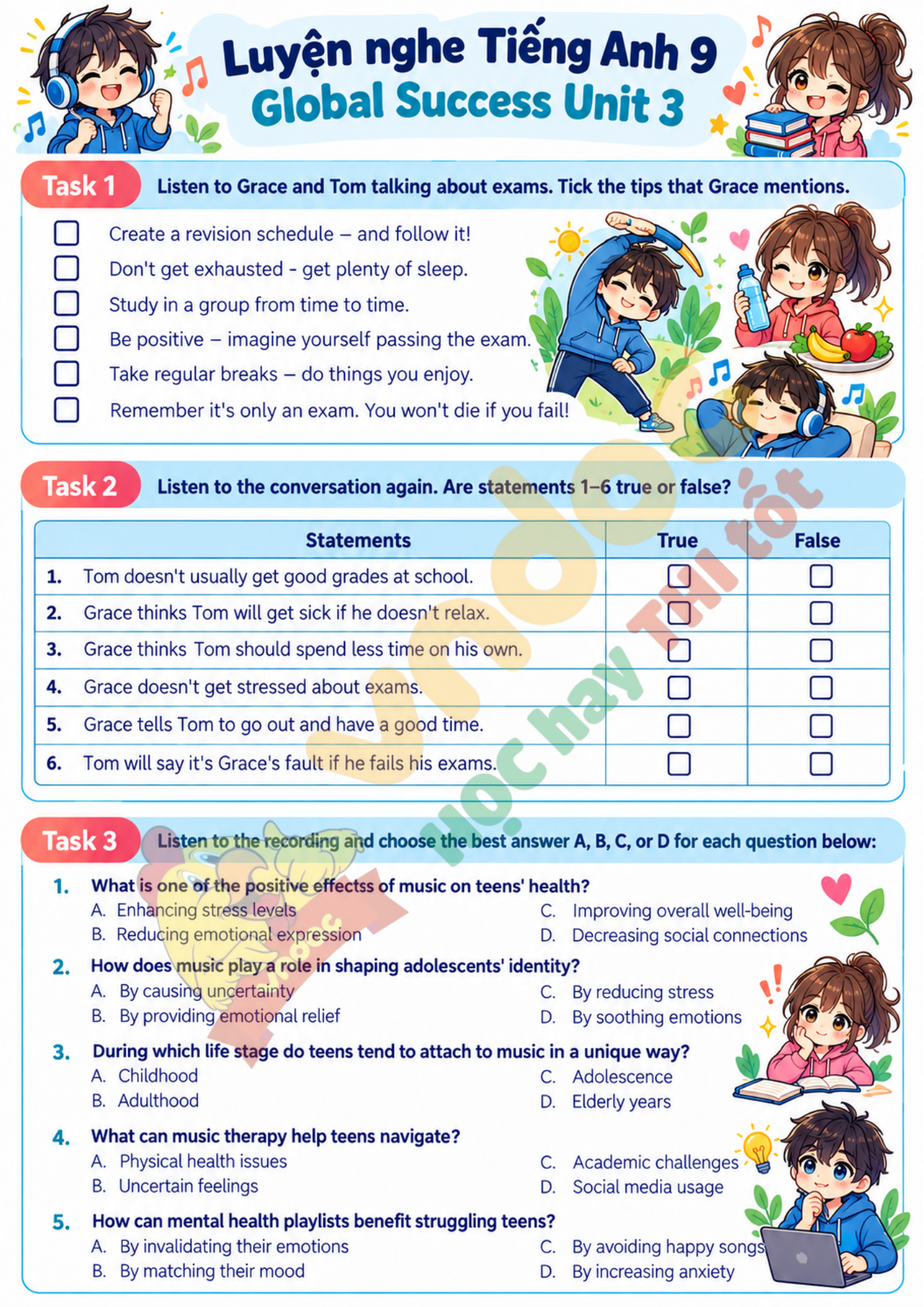 Luyện nghe Unit 3 lớp 9 minh họa