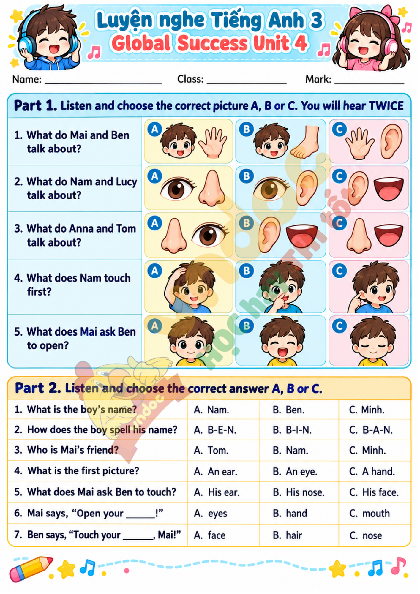 Listening Unit 4 lớp 3 minh họa 