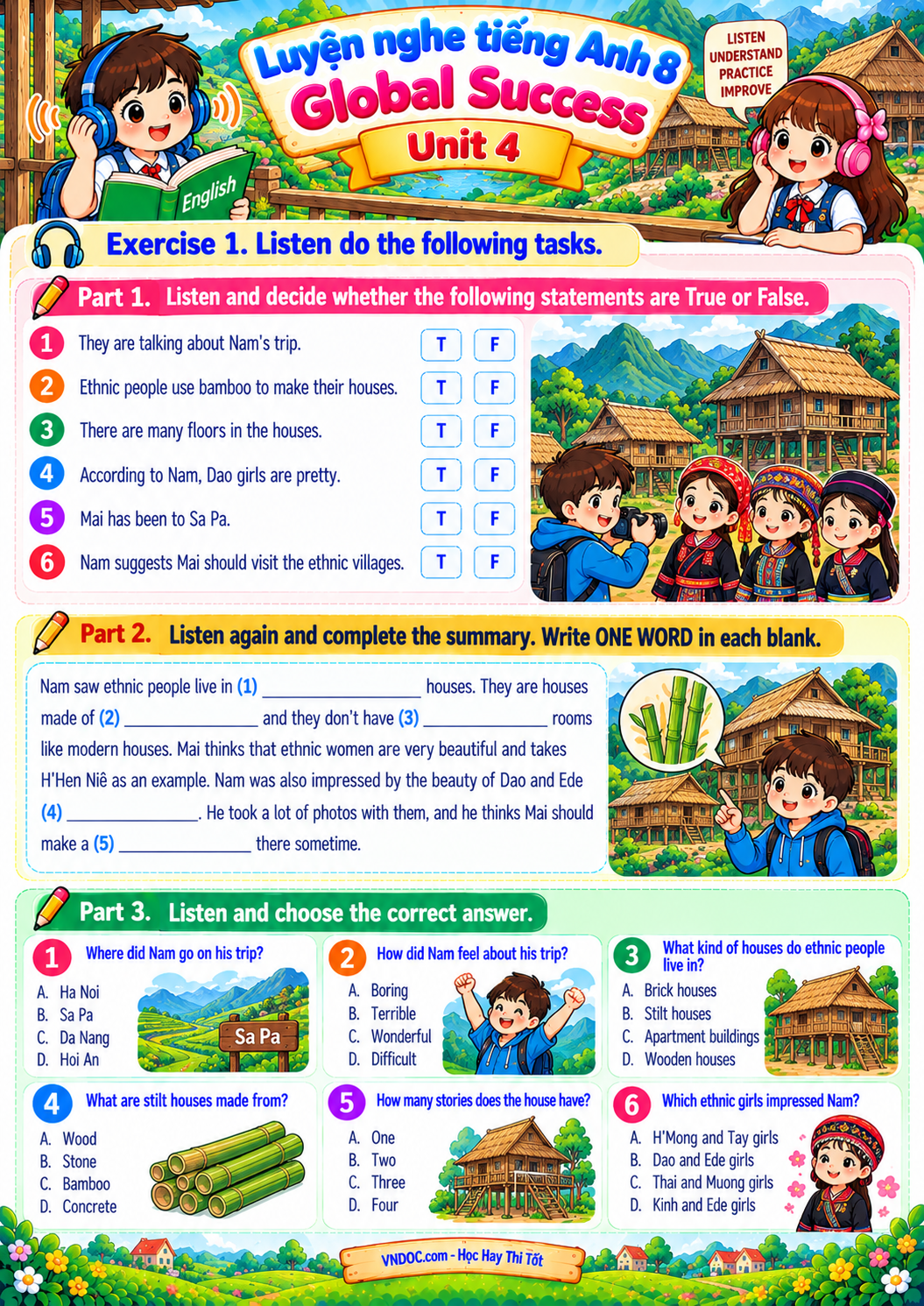 Luyện nghe tiếng Anh 8 Global Success Unit 4