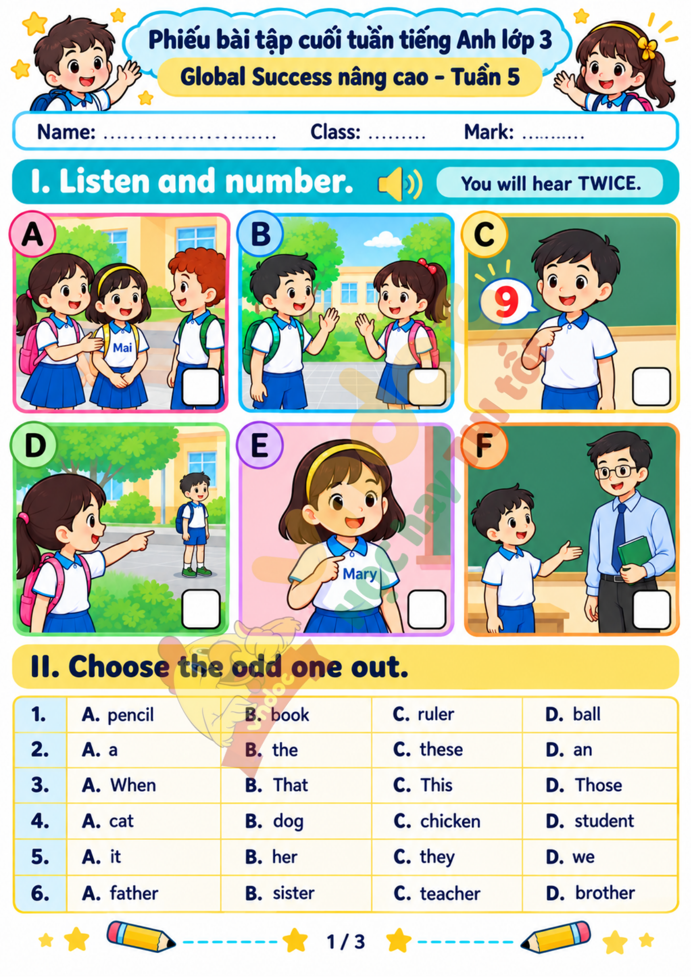 BTCT Tiếng Anh 3 Tuần 5 minh họa 