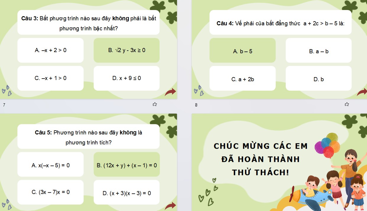 Game khởi động Toán 9 Bài tập cuối chương 2