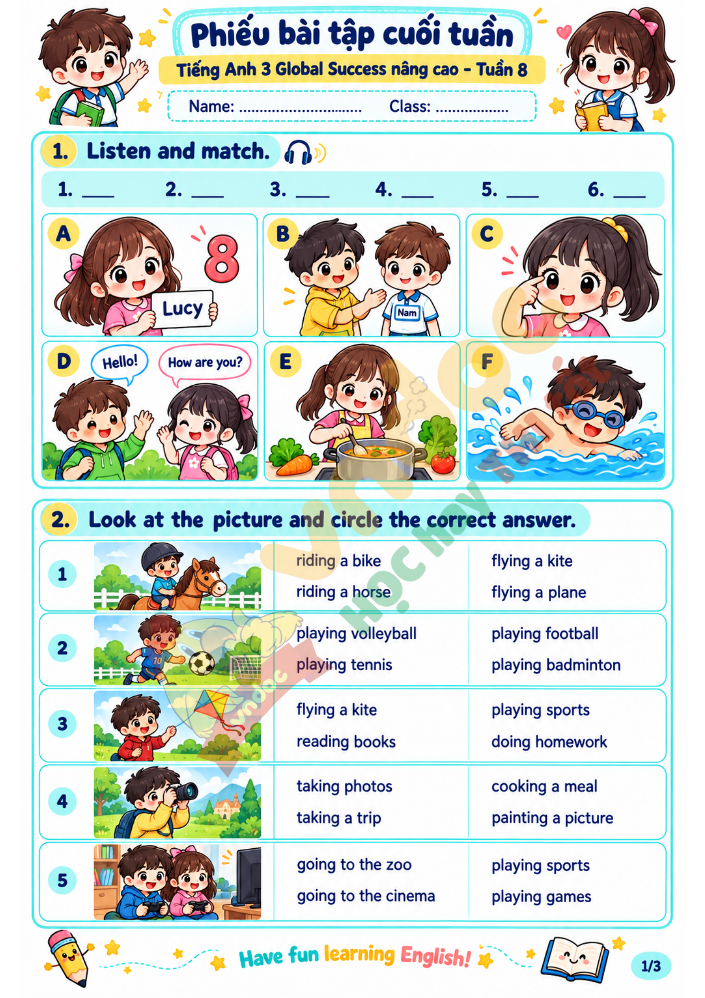 Phiếu bài tập cuối tuần Tuần 8