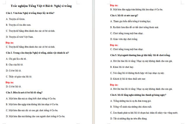 Trắc nghiệm Tiếng Việt 4 Bài 6
