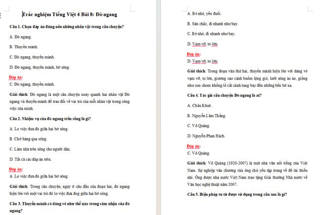 Trắc nghiệm Tiếng Việt 4 Bài 8