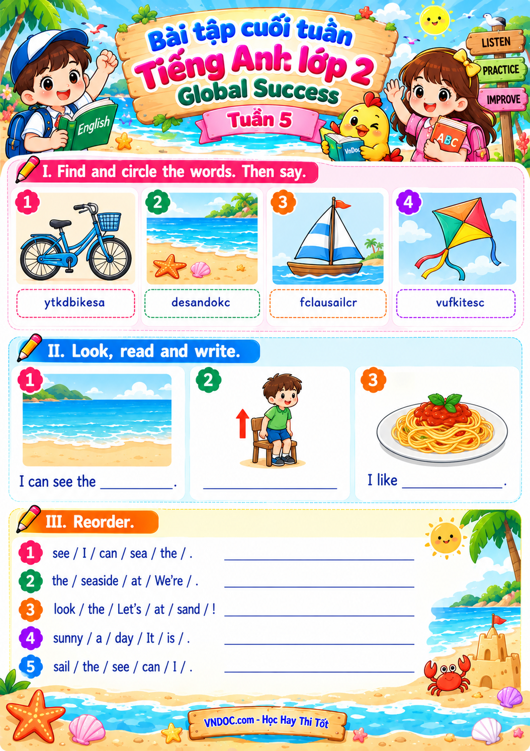 Bài tập cuối tuần Tiếng Anh lớp 2 Global Success Tuần 5