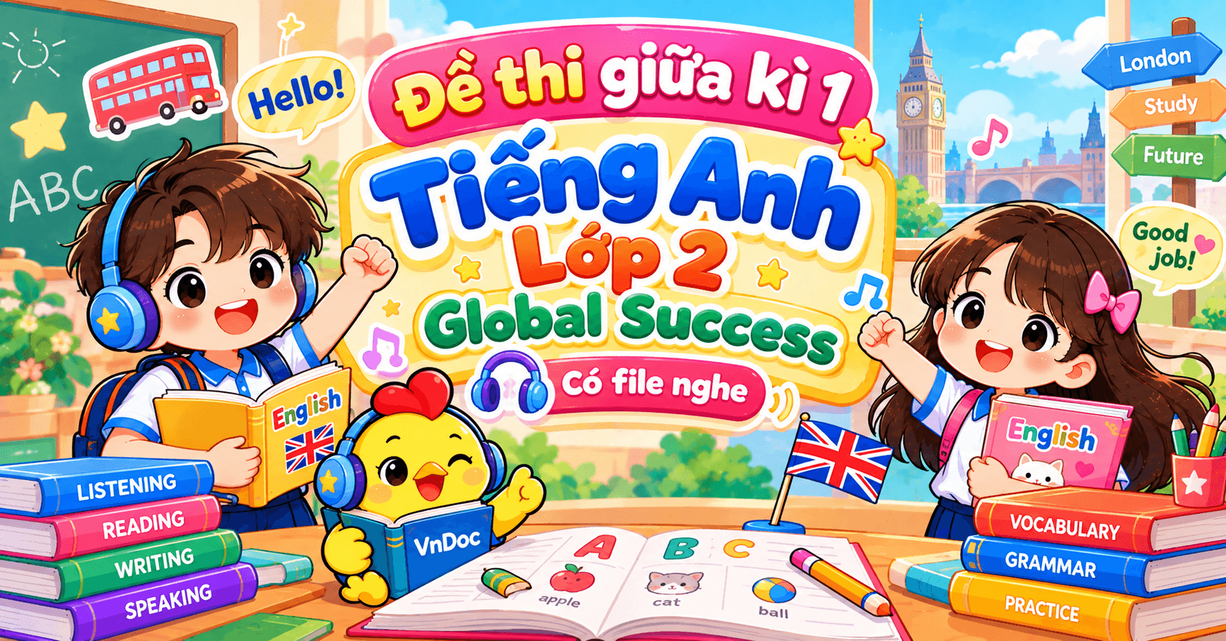 Bộ đề thi giữa kì 1 tiếng Anh lớp 2 Global Success có file nghe