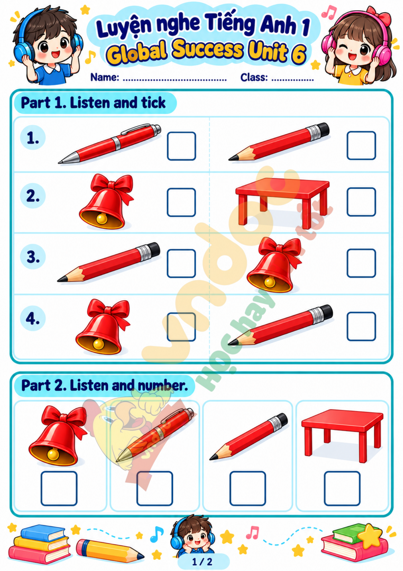Listening Unit 6 lớp 1 minh họa 1