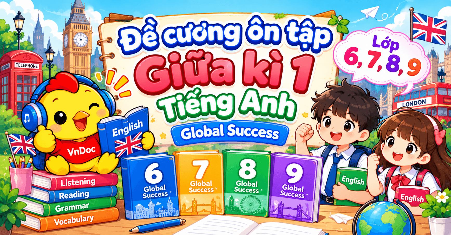 Đề cương ôn tập giữa kì 1 tiếng Anh 6, 7, 8, 9 Global Success