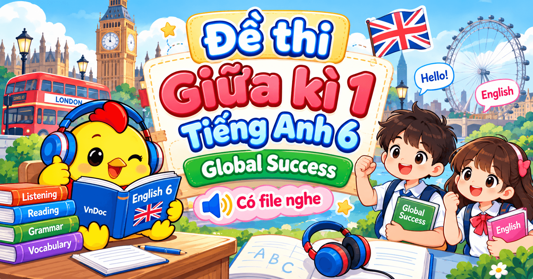 Bộ đề thi giữa kì 1 tiếng Anh 6 Global Success có file nghe