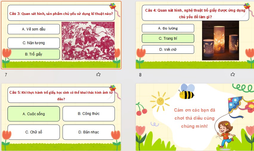 Game khởi động Mĩ thuật 8 Bài 10: Nghệ thuật trổ giấy trong trang trí