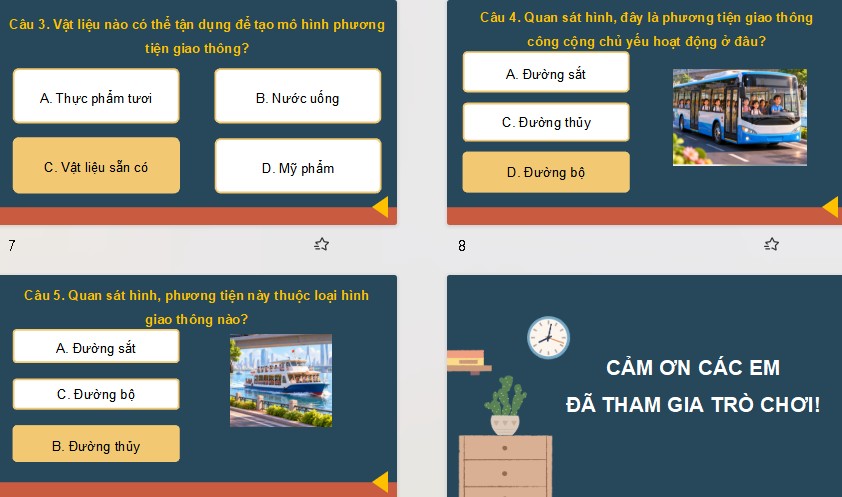 Game khởi động Mĩ thuật 8 Bài 11: Phương tiện giao thông công cộng trong sáng tạo mĩ thuật