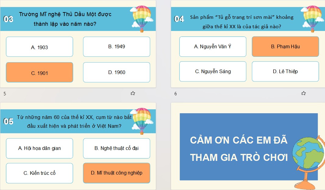 Game khởi động Mĩ thuật 8 Bài 14