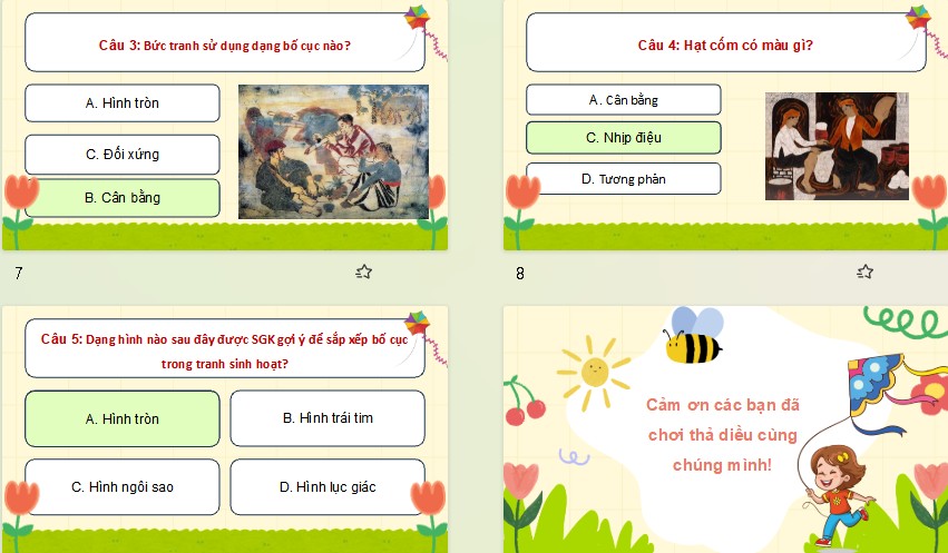 Game khởi động Mĩ thuật 8 Bài 2: Một số dạng bố cục trong tranh sinh hoạt