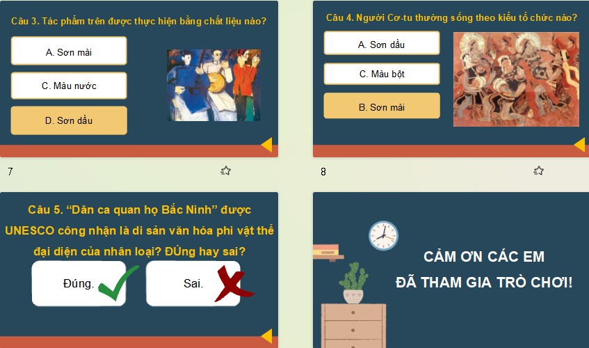 Game khởi động Mĩ thuật 8 Bài 3: Nghệ thuật truyền thống