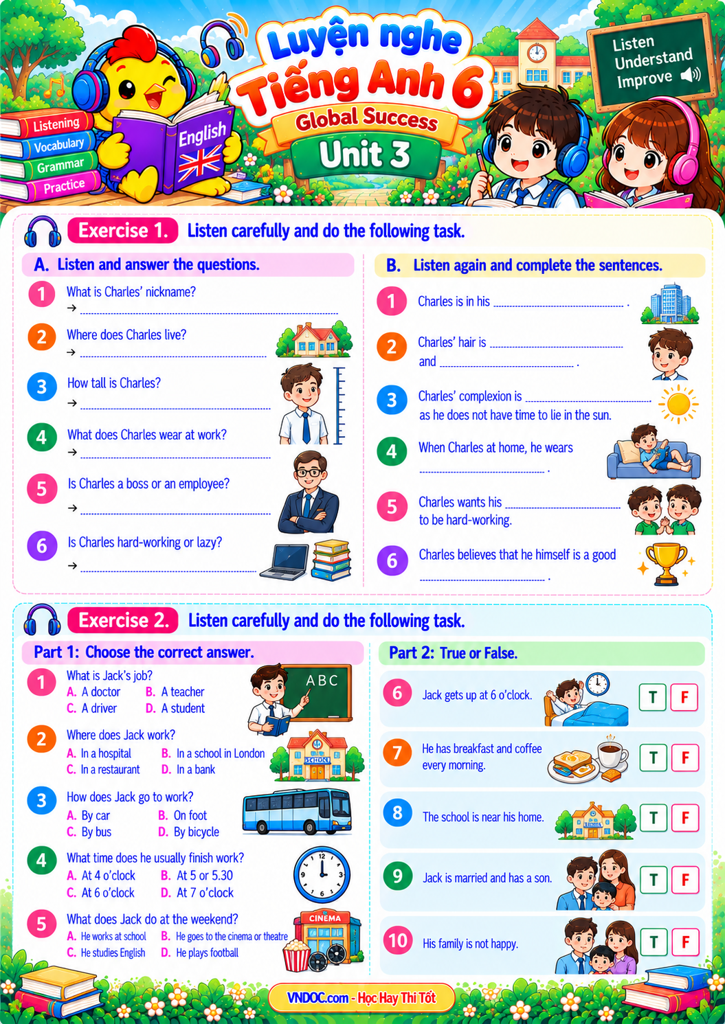 Luyện nghe tiếng Anh 6 Global Success Unit 3