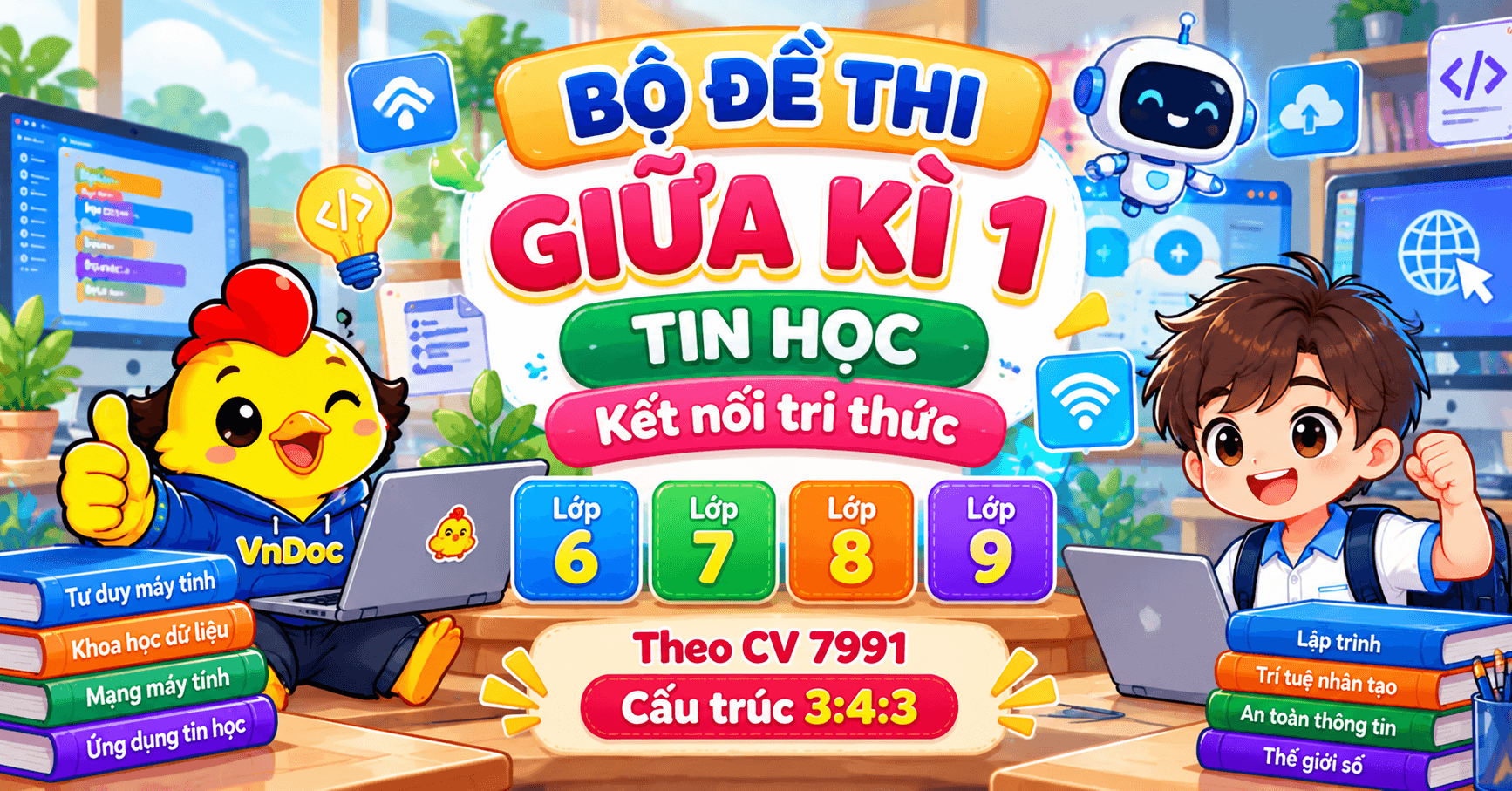 Bộ đề thi Giữa kì 1 Tin 6, 7, 8, 9 Kết nối tri thức theo CV 7991 cấu trúc 3:4:3