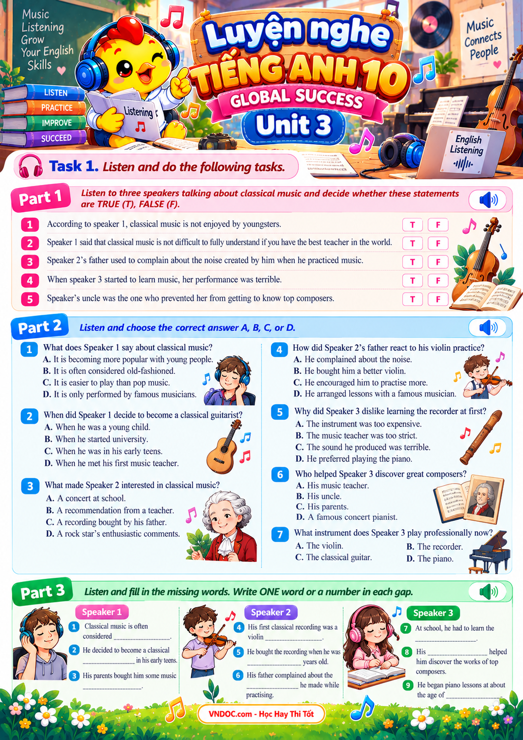 Luyện nghe Tiếng Anh 10 Global Success Unit 3