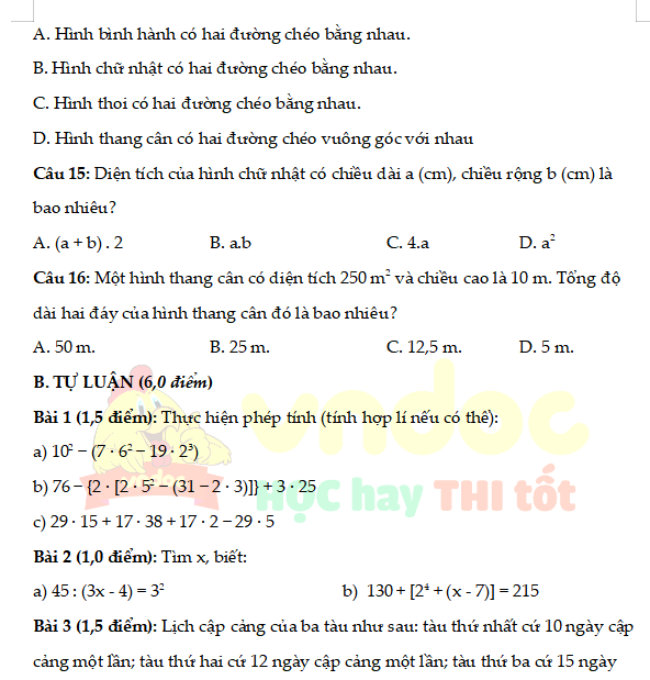 Đề thi giữa kì 1 Toán lớp 6 (Cấu trúc 4   6) Số 2 h3*28749