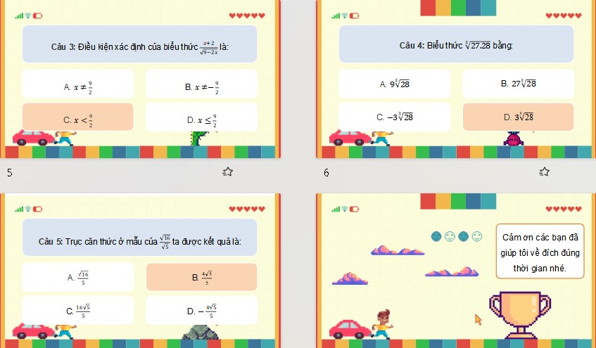 Game khởi động Toán 9 Bài tập cuối chương 3