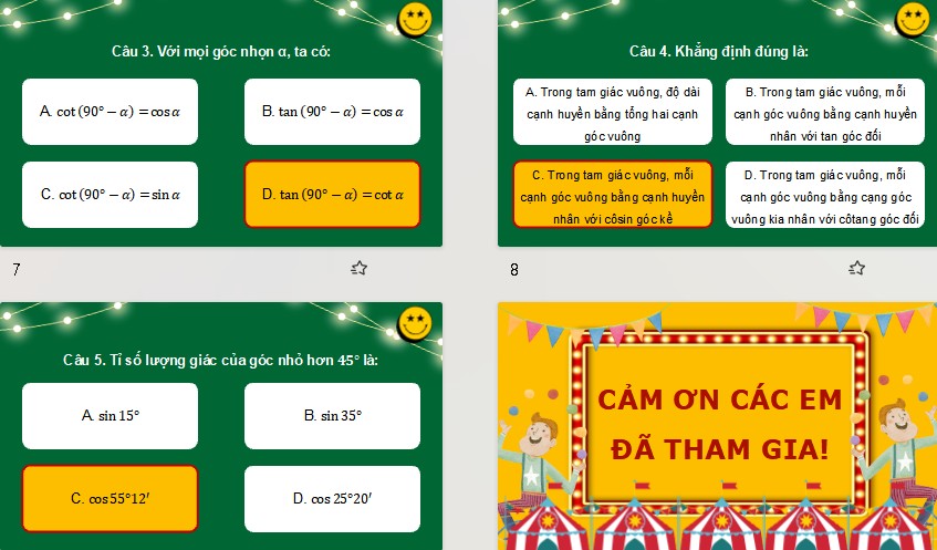 Game khởi động Toán 9 Bài tập cuối chương 4