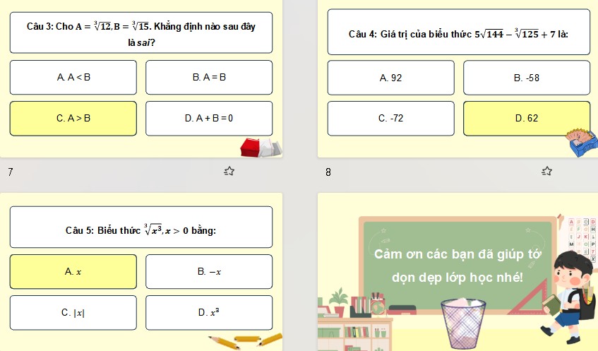 Game khởi động Toán 9 Bài 10
