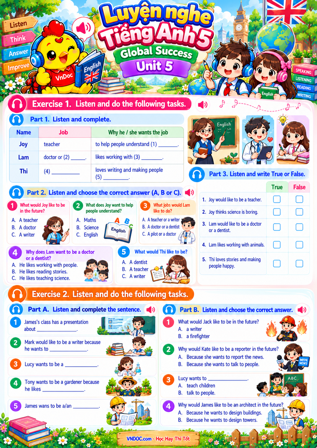 Luyện nghe tiếng Anh 5 Global Success Unit 5
