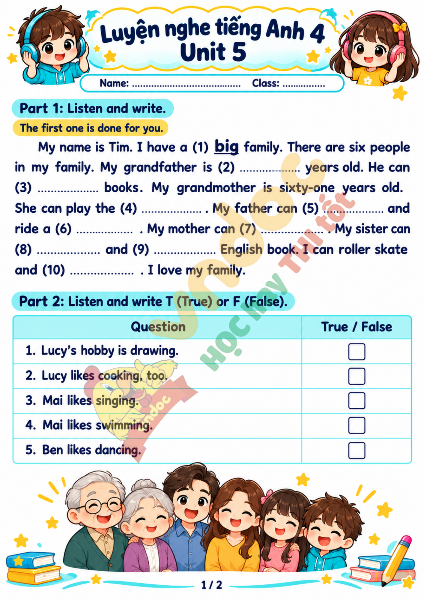 Luyện nghe Unit 5 lớp 4 minh họa 