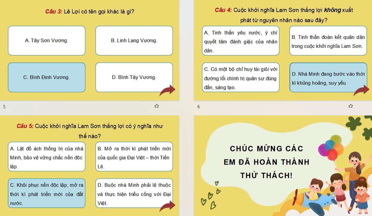 Game khởi động Lịch sử Địa lí 5 Bài 12