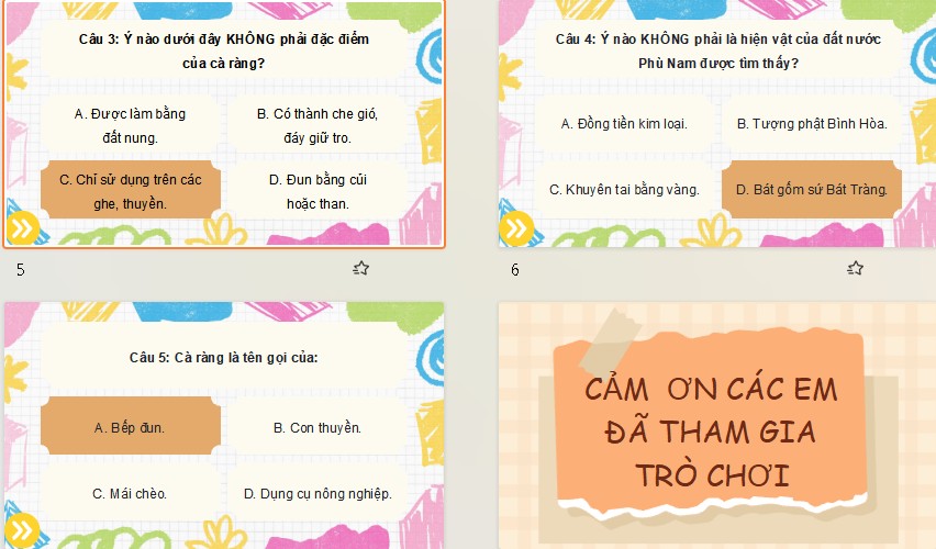 Game khởi động Lịch sử Địa lí 5 Bài 6